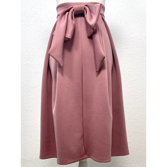 ASOS Womens SIZE 8 Blush Rose Pink Scuba Pleated Full Midi SKIRT Bow on Back EUC - Picture 1 of 7